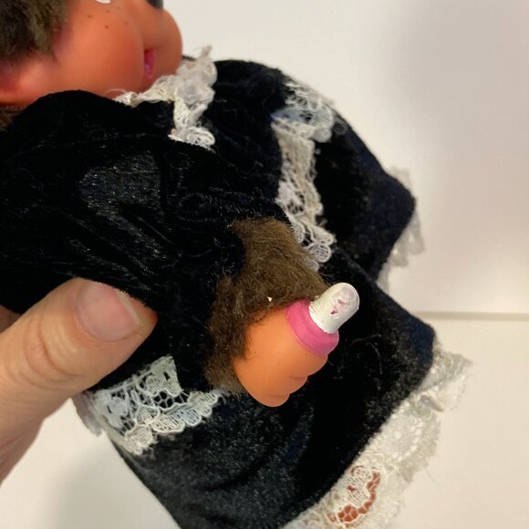 Monchhichi Bebichhichi Maid Black White Doll Stuffed Plush Toy Sekiguchi Japan - Picture 3 of 13